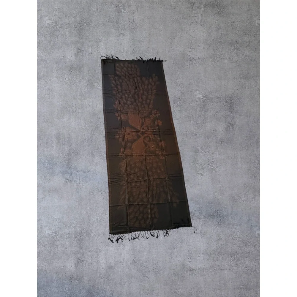 Dark Brown Peacock Floral Studded Pashmina 69x27